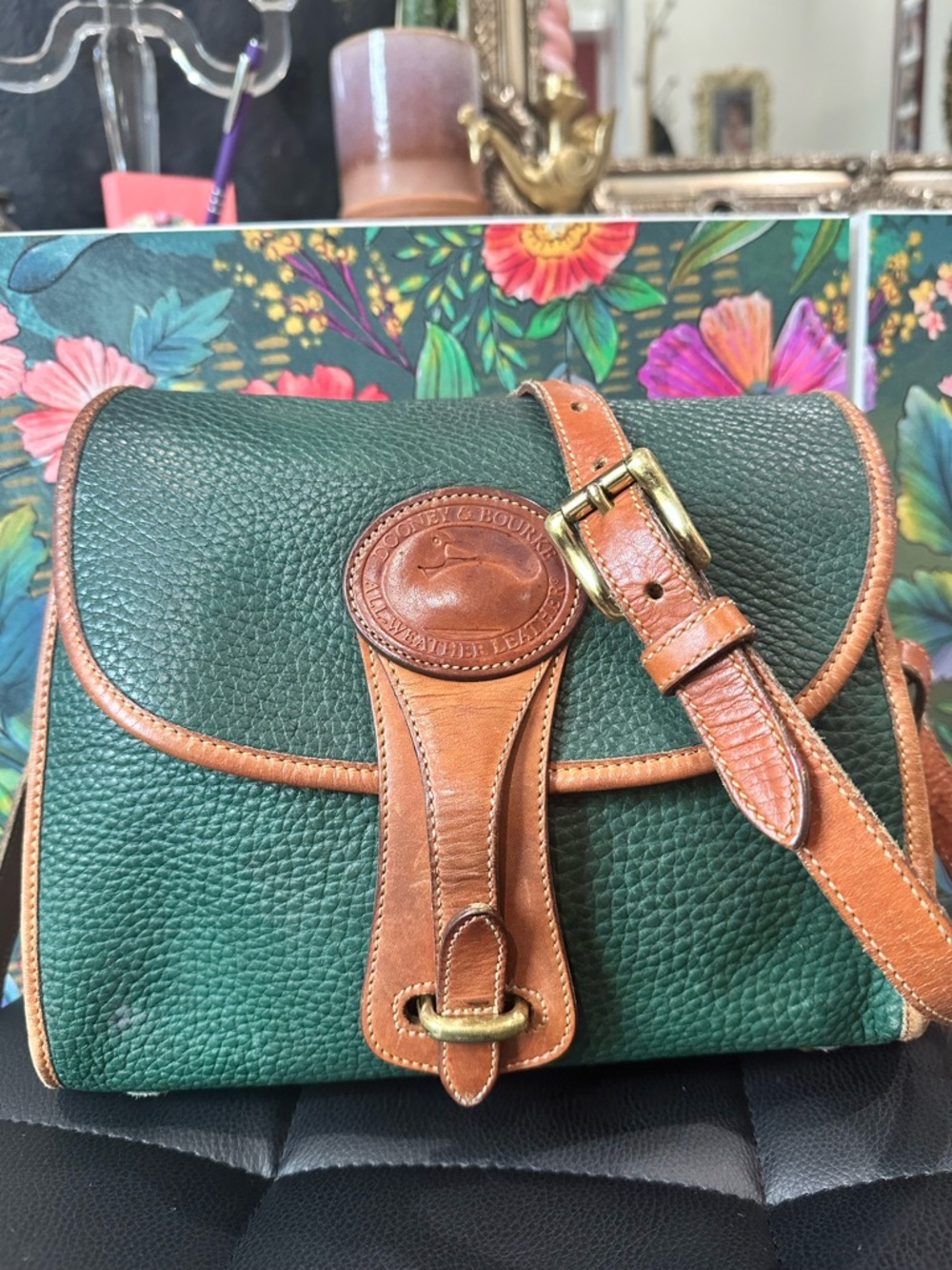 VTG Dooney & Bourke AWL Essex Crossbody - Fir Green & Tan - USA